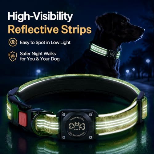 Geamen Waterproof Dog Collar QR Code Reflective Collar Khaki,L | Built-in Waterproof Holder, QR Code Tag, Reflective,Secure Buckle