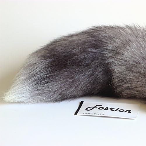 Fosrion Real Fox Tail Fur Hair Cat Catching Hunting Playing Bites Toy (Silver Fox, Only Tail)
