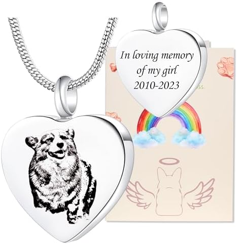 Fanery Sue Pet Ashes Necklace for Dog Cat, Custom Photo & Text