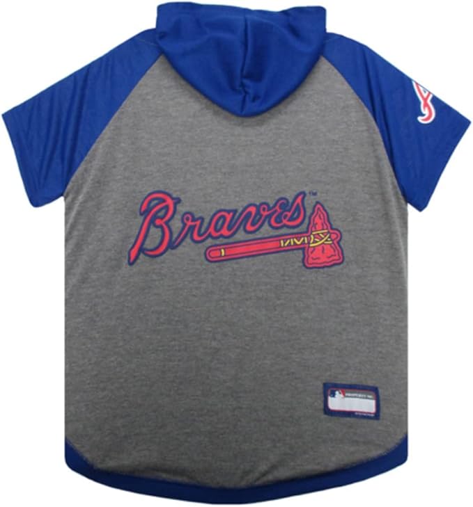 MLB Hoodie Shirt for Dogs & Cats - Atlanta Braves Dog Hooded T-Shirt, X-Small. - MLB Team Color Hoody Vest for Baseball Fans