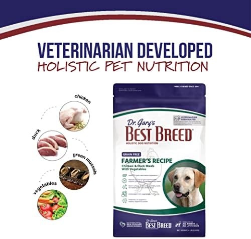 Dr. Gary’s Best Breed Grain-Free Dry Dog Food, Chicken & Duck for Sensitive Stomach & Skin, All Life Stages, Farmer’s Recipe, 4 lb Bag