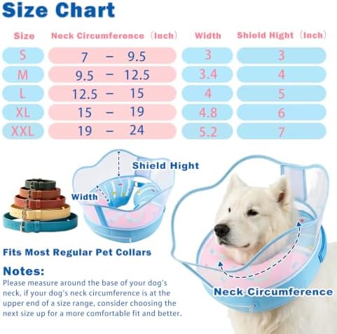 EMUST Inflatable Dog Cone Collar with Removable Clear Protective Shield, Comfortable, Lightweight 2-in-1 Dog Donut Collar After Surgery, Soft Dogs Cone Alternative with Pump(BluePink, Large)