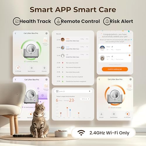 HHOLOVE Self Cleaning Cat Litter Box TY Pro, 60L Extra Large Open Automatic Litter Box App Control, Anti-Pinch for Multi Cats 3-20lbs, Advanced Odor Control with Mat&Liner(Grey)