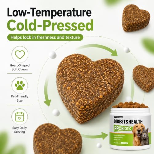 Probiotic Chews for Dogs & Cats Digestive & Gut Health Support, Help Your Pets Skin Coat & Immune Support, 5-Strain Blend, Prebiotics & Enzymes, Pumpkin, Papaya, Chicken Flavor, 100 Count