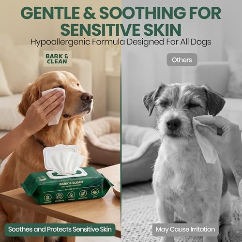Bark & Clean Dog Wipes for Paws and Butt, 50 Count, Extra Large, Thick 8.5" x 9" Hypoallergenic Bamboo Puppy Compostable Cleaning & Deodorizing Grooming Wipes with Lavender