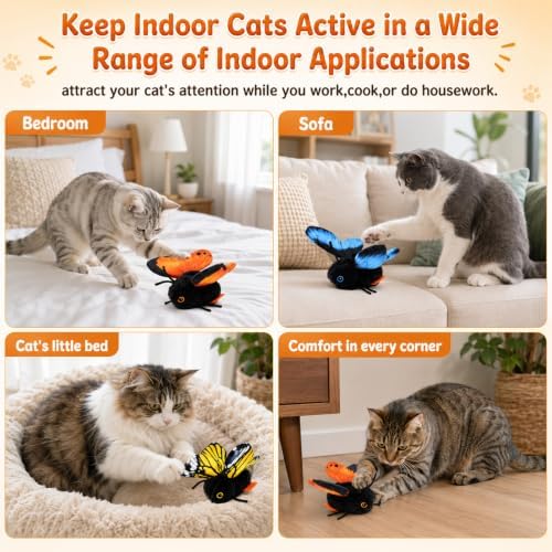 Smart Sensing Flapping Butterfly Toy Interactive Cat, Interactive Butterfly Cat Toy, Realistic Wing Motion, Sensor Triggered, Orange