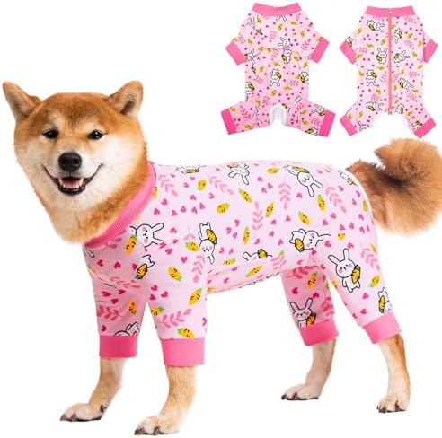 Dog Recovery Suit for Small Medium Large Dogs, Pet Onesie After Surgery Comfort Dog Bodysuit Anti Licking (Bunny Carrot,M)