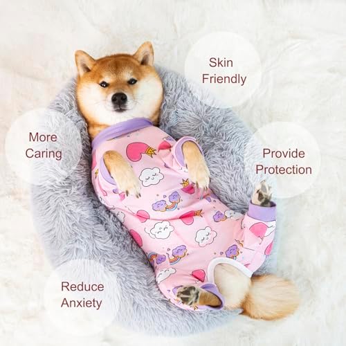 Dog Recovery Suit for Small Medium Large Dogs, Pet Onesie After Surgery Comfort Dog Bodysuit Anti Licking (Pink Heart,S)