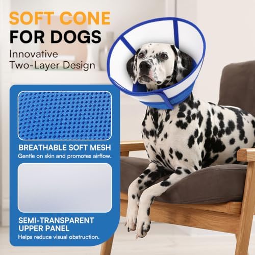 Queenmore Dog Cones for Medium Dogs, Soft Dog Cone for Wound Protection