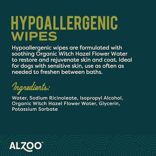 ALZOO Hypoallergenic Dog Grooming Wipes with Witch Hazel, 100% Plant-Based Formula, Gentle Daily Pet Wipes for Dogs, 100 Count