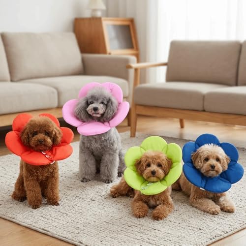 Soft Cloth Dog Recovery Collar, Adjustable Hook and Loop Pet Cone E-Collar, Post Surgery Protective Neck Cone for Small Medium Dogs & Cats(M,Green)
