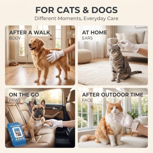 20PCS Pet Glove Wipes for Dogs, Cats & Small Animals— Fragrance-Free