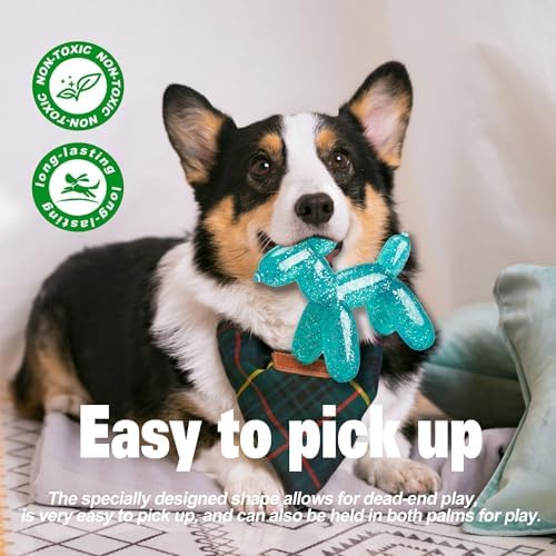 Durable Dog Chew Toy – Balloon Dog Shape, 6.14”for Medium & Large Dogs, Tough Plastic, Interactive Chew Toy for Boredom & Dental Health（Green）