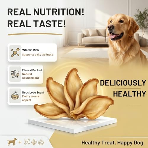 100% Natural Pet Treats 24 Pack Grass Fed Water Buffalo Ears for Dogs | High Protein Beef Cow Ears for Dogs Safe Rawhide Dog Treat Suitable for Small, Medium & Large Breeds Dogs Chews