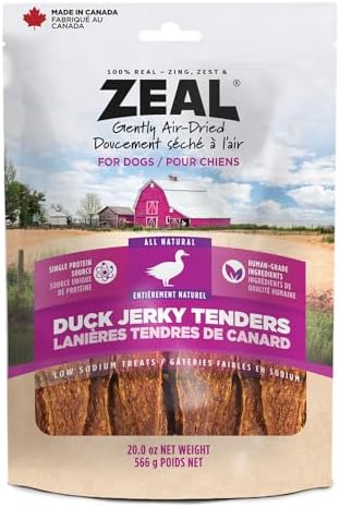 ZEAL Natural Duck Jerky Tenders for Dogs, 100% Real Canadian Duck, Limited Ingredient Novel Protein, Grain Free, Soft Chewy Treats, Air-Dried, Made in Canada, 20oz