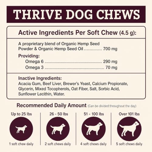 Hemp Well Thrive Dog Soft Chews with Organic Hemp, Omega 3 & 6, 60 Count