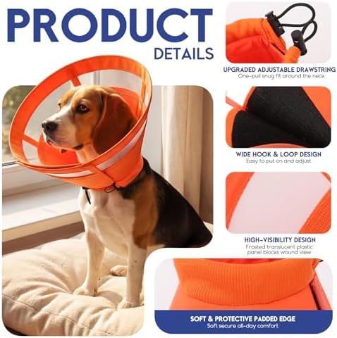 ASENKU Dog Cone Collar, Protective Recovery Dog Collar After Surgery, Comfy Adjustable Cone for Dogs to Stop Licking, Pet E-Collar for Small, Medium & Large Dogs(Orange, S)