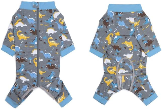 Recovery Suit for Dogs Full Zipper, Four-Legged Onesie Dog Recovery Suit After Surgery, Cute Soft Bodysuit Cone Alternative Male Female Dog Neuter Anti Licking Wounds, Dinosaur, 4X-Large