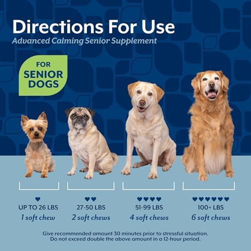 NaturVet Quiet Moments Calming Aid Dog Supplement, Helps Promote Relaxation, Reduce Stress, Storm Anxiety, Motion Sickness for Senior Dogs – 60-Ct. Soft Chews
