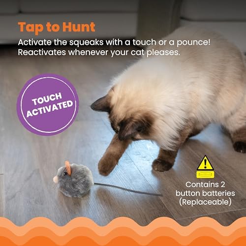 Catstages Squeak Squeak Mouse Cat Toy, Catnip & Touch-Activated Sound, 1.5"