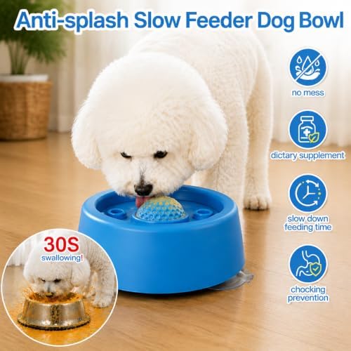 Senneny Dog Lick Bowl with 3 Suction Cups & Rolling Ball for Slow Feeder