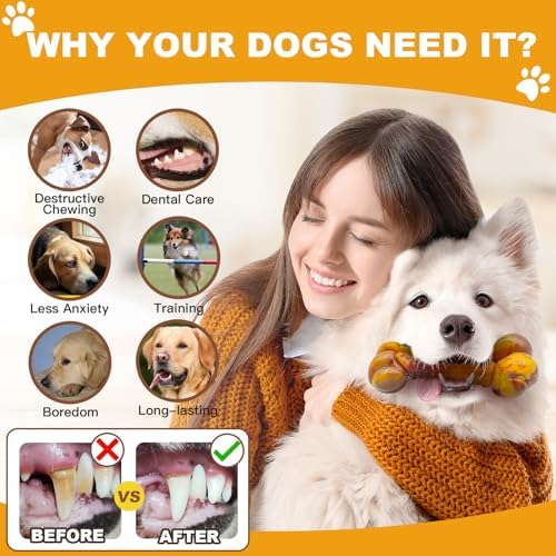 Dog Toys for Aggressive Chewers, Indestructible Dog Chew Toys for Large Medium Small Breed, Tough Nylon Interactive Durable Chew Toy Bone for Puppy Teething Toy Bacon Flavor, Best Gift&Keep Them Busy