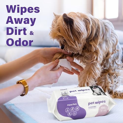 PrimePets Dog Wipes for Paws and Butt, 100 Count, Pet Wipes for Dogs Cats
