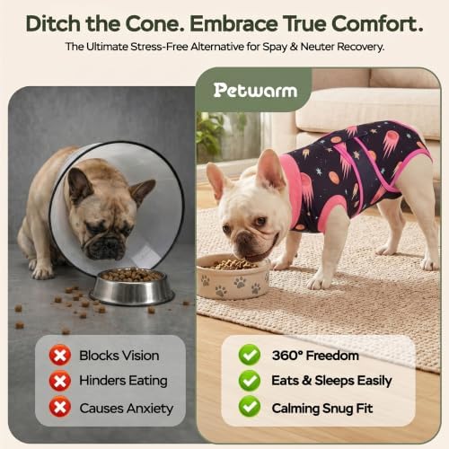 PetWarm Dog Bodysuit for Surgery, Recovery Suit for Dogs, Galaxy, Orange, M
