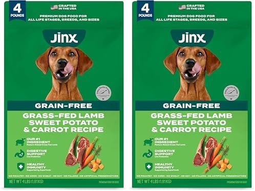 Jinx Premium Grain-Free Dry Dog Food, for All Lifestages - Grass-Fed Lamb, Sweet Potato & Carrot Dog Food with Superfoods for Immune Support & Probiotics for Digestive Support - No Fillers - 4lb