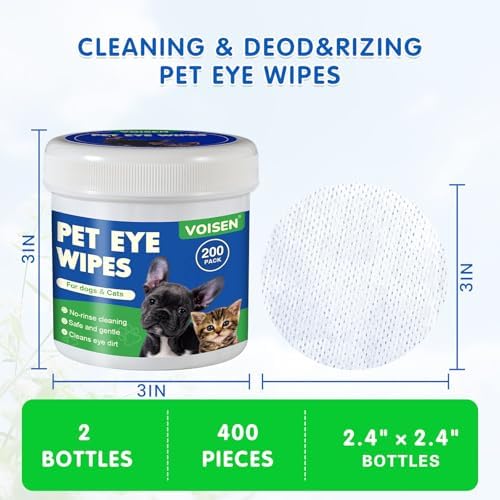 VOISEN 400Pcs Eyes Wipes for Dogs, Pet Tear Stain Remover Wipes