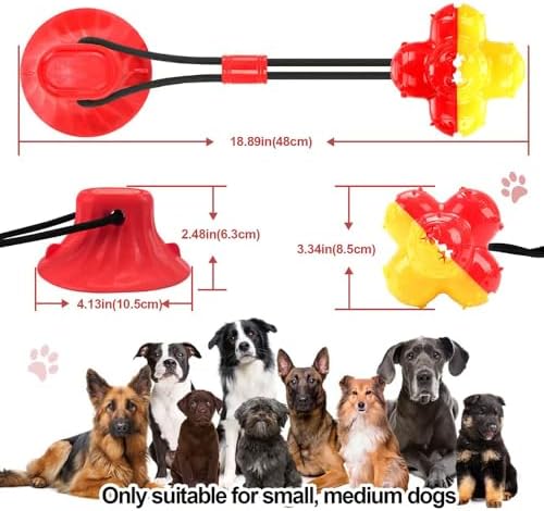 Dog Suction Cup Toy, Suction Cup Dog Toy Tug of War Food Dispensing Ball Play and Exercise Activity for Medium and Large Dogs Self Play Dogs Toys (2, Red)