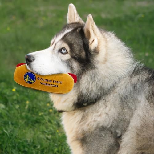 NBA Golden State Warriors HOT Dog Plush Dog & CAT Squeak Toy - Cutest HOT-Dog Snack Plush Toy for Dogs & Cats with Inner Squeaker & Beautiful Basketball Team Name/Logo