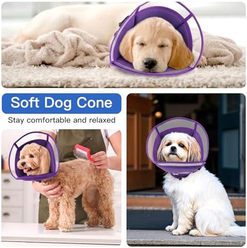 Dog Cone Alternative for Small Dogs to Stop Licking | Adjustable Recovery E-Collar for After Surgery & Wounds, Lightweight & Comfortable Elizabethan Protective Cone (Purple, M)