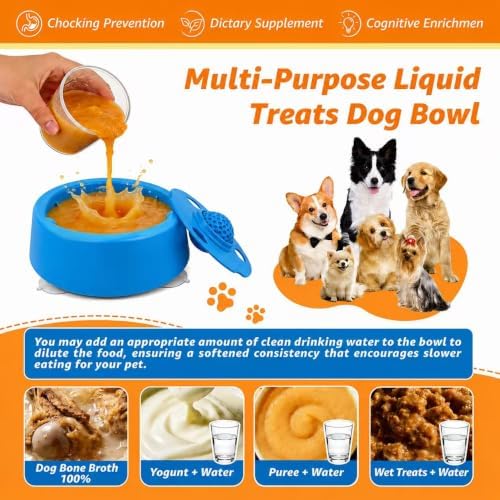Senneny Slow Feeder Dog Licking Bowl with Rolling Ball,Slow Feeder with 3-Suction Base for Liquid Treats,Non-Slip Interactive Dog Enrichment Toy for Boredom Relief, BPA-Free for Various Dog Breeds