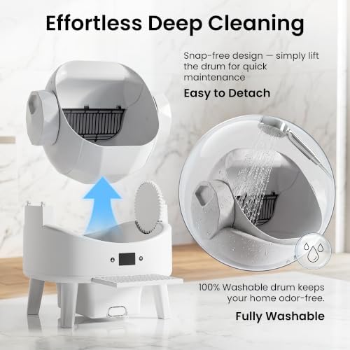 Realbear Automatic Litter Box, Smart Self Cleaning Cat Litter Box with App & Button Control, Open Top Design Safety Auto Litter Box for Multi Cats, 2 Rolls of Garbage Bags