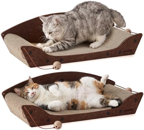 ZOMISIA 26'' Cardboard Cat Scratcher Bed for Indoor Cats, 2PCS, Brown