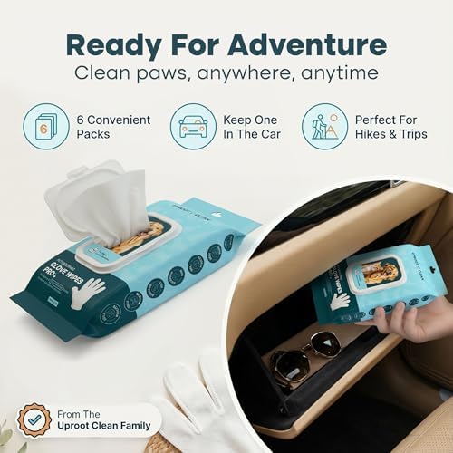 Uproot QuickClean Gloves Pro: Extra-Thick Pet Glove Wipes for Dogs & Cats - Easy Wipe Paws, Eyes, Ears, Butt, & Body - Lick-Safe for Cats & Dogs - Cleaning, Deodorizing & Grooming (20+6 Pack)