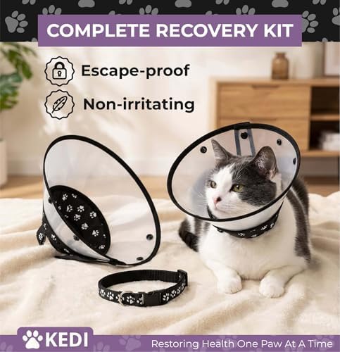 Cat Cone Collar After Surgery to Stop Licking, Escape-Proof, Black Medium