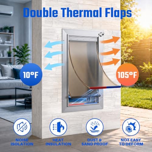 Dog Door for Wall, Medium Doggy Door, Heavy Duty Cat Pet Door, All Aluminum Frame, 2 Magnetic Flaps, Energy Efficient, Sliding Lock Panel, Easy to Install (Pets Up to 45 LB) | 2 Magnetic Flaps, Energy Efficient, Wide Telescoping Tunnel, Closing Panel &...