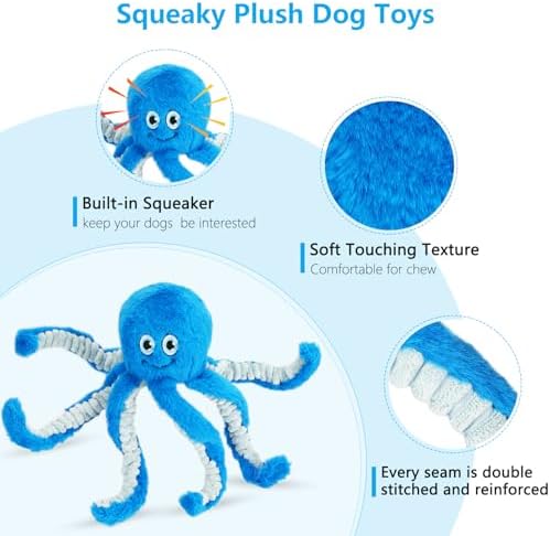 Dog Toys with Crinkle Paper- Octopus Stuffed Dog Squeak Toy Interactive Tug of War Puppy Toys for Small, Medium, Large Dogs