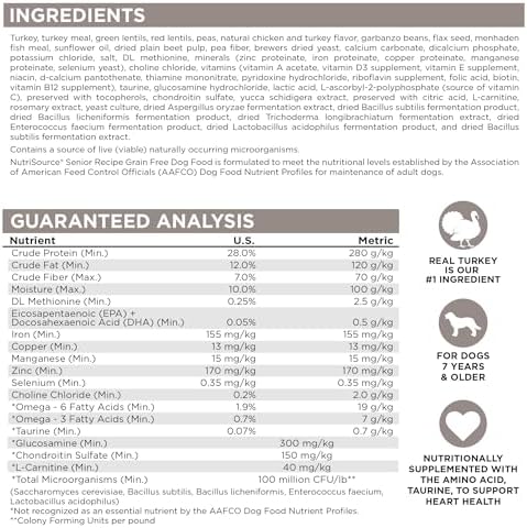 NutriSource Senior Grain Free Dog Food, Turkey & Menhaden, 12lb