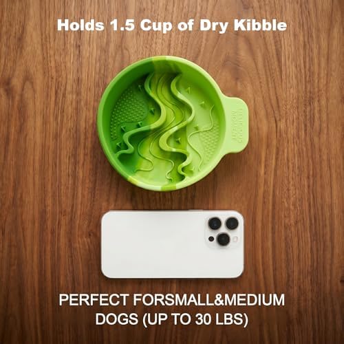 Silicone Slow Feeder Dog Bowl, Ombre Puzzle Maze with 4 Suction Cups, Flexible Travel Bowl for Fast Eaters (Yellow)