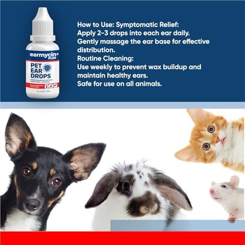 EARMYCIN Ear Infection Treatment Drops for Dogs and Cats,with 0.02% Hypochlorous Acid Soothing Dog Yeast Infection, Itchy Ear Relief-Treats Ear Infections for Dogs & Cats - 1 fl oz