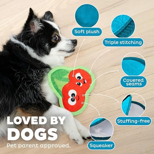 Outward Hound Tough Skinz Durable Squeaky Dog Toy with Two Tough Layers, Cherries, Red, Small