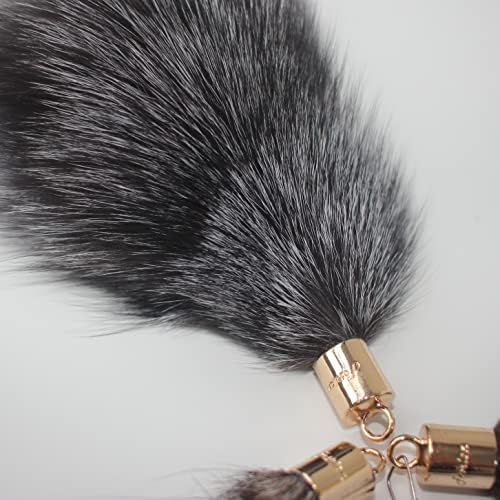 Fosrion Real Raccoon Tail Fur Cat Bites Toy with Three Section Retractable Carbon Fiber Rod (Fox Fur Piece, Tail & Fishing Rod)