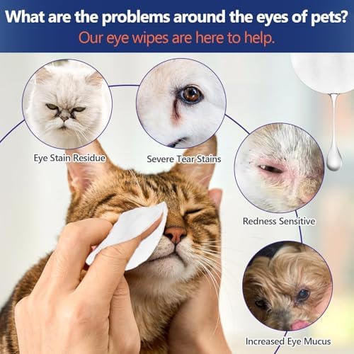 Eye & Ear Wipes for Pets-Tear Stain Remover Wipes for Dogs and Cats, 60pcs
