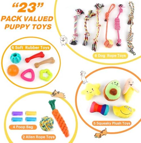 Puppy Chew Toys for small & Medium Dog, Cute Plush Dog Squeaky Toys for Puppies, Dog ChewToys with Rope Toys, Treat Ball for Teething, Interactive Dog Toys with Tough Chewers, Puppy Supplies - 23 Pack