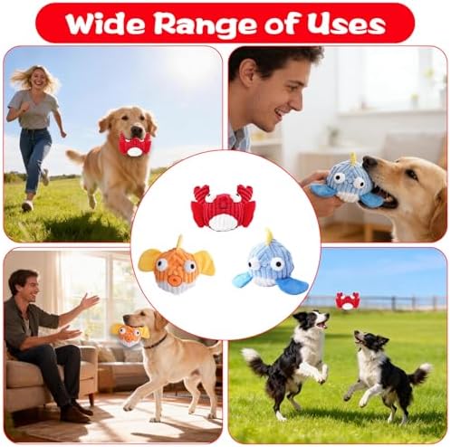 Squeak Dog Toys For Aggressive Chewers, Interactive Dog Toy Ball With Crinkle Paper, No Stuffing, Perfect For Medium Dogs, Large & Small Breeds (C-Yellow Fish)