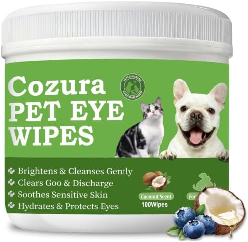 Dog Eye Wipes Tear Stain Remover for Dogs & Cats, Gentle Pet Eye Cleaner Pads to Remove Discharge, Crust & Boogers, Natural Grooming Supplies for Puppy, Kitten - 100ct, Coconut Scent