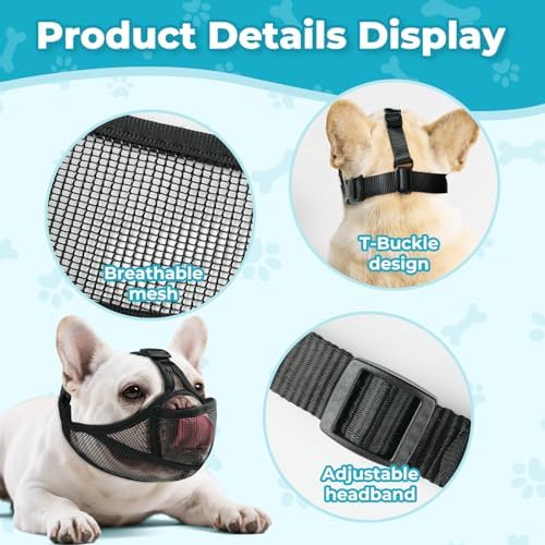 OHCOZZY Soft French Bulldog Muzzle with Eye Hole,Adjustable Short Snout Dog Muzzle for French Bulldog,Pug,Shih Tzu,Allow to Drink and Feed,Anit Biting Chewing(L,Black)